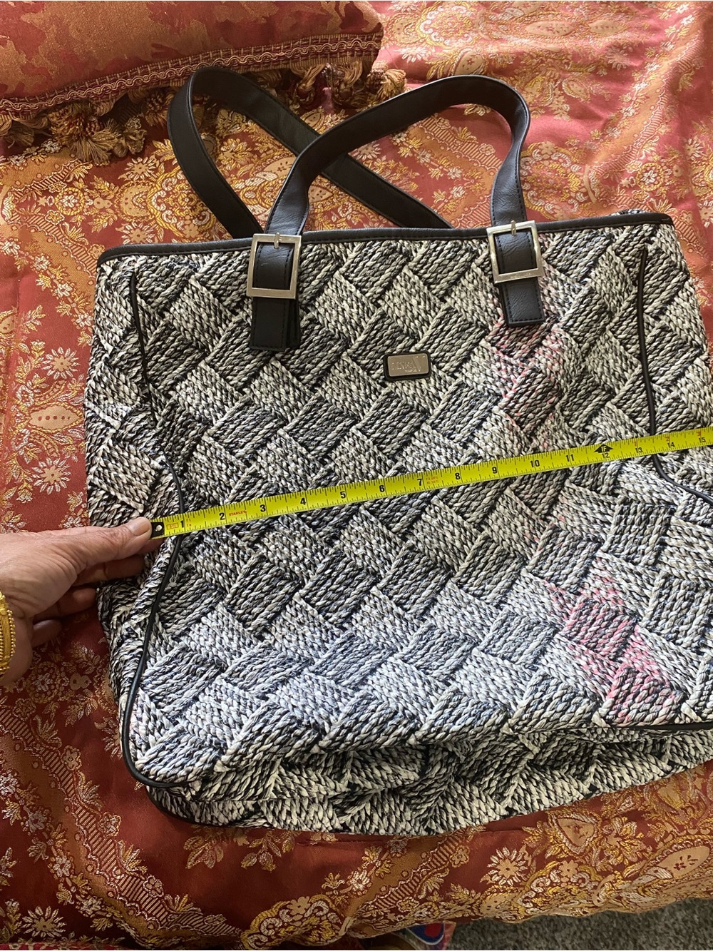Black & White Woven Tote Bag with Top Handles - Picture 10 of 10